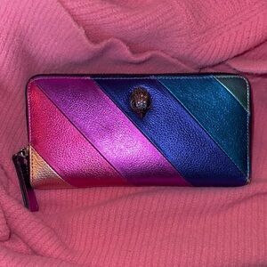 Kurt Geiger Metallic Rainbow  Diagonal Stripe Zip Wallet